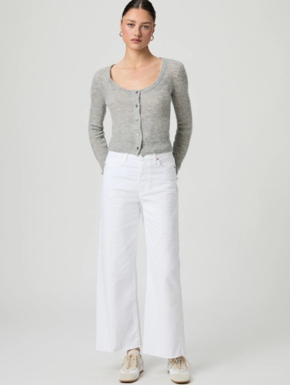 Paige Anessa Wide Leg Jeans High Waisted Raw Hem Women's 26